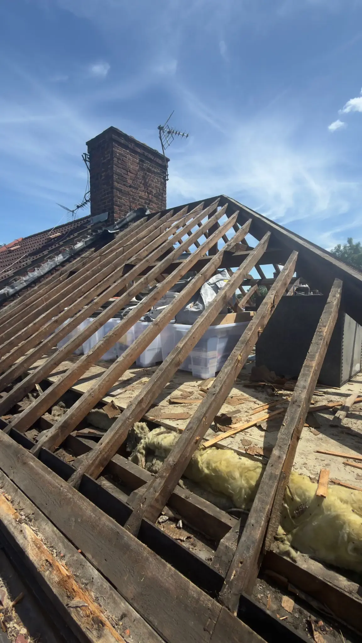 Roof structure exposed during a full roof replacement in Edgware, Greater London