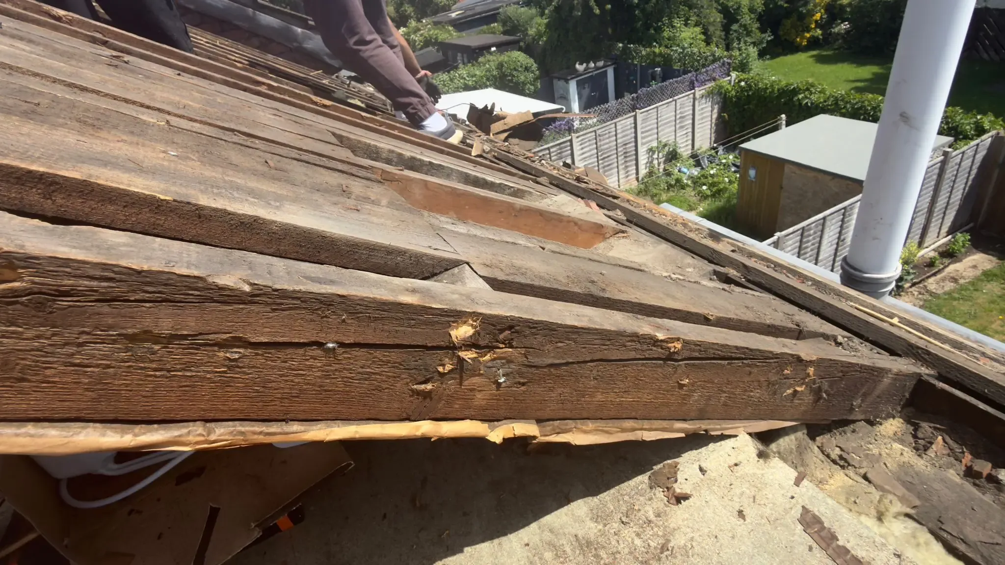 Fascia and roofline exposed during a full roof replacement in Edgware, Greater London